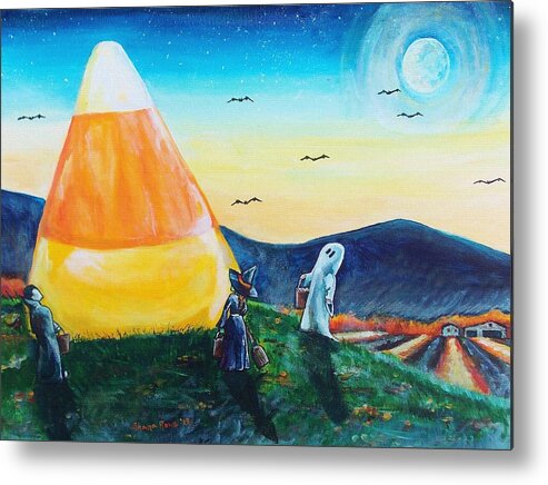 Halloween Metal Print featuring the painting Trick or Treat? #1 by Shana Rowe Jackson
