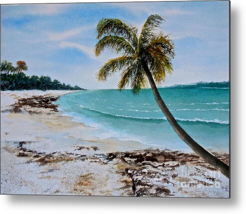 Water Colour Seascape Painting On Paper Of A Beach In Zanzibar Metal Print featuring the painting West of Zanzibar by Sher Nasser