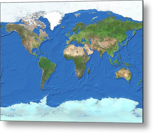 Geography Metal Print featuring the photograph Whole Earth Map #1 by Worldsat International/science Photo Library