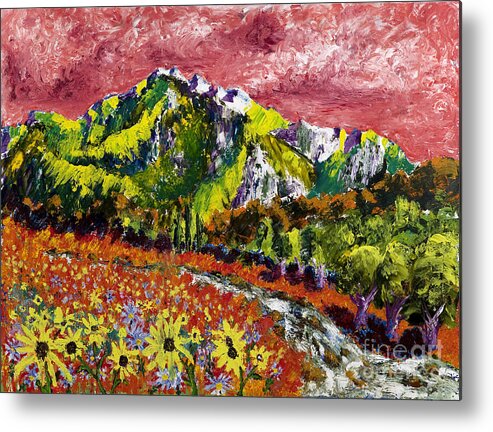 Mountains Metal Print featuring the painting Yellow Flowers by Walt Brodis
