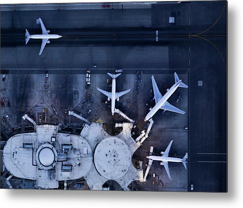 Airport Terminal Metal Print featuring the photograph Airliners At Gates And Control Tower #2 by Michael H