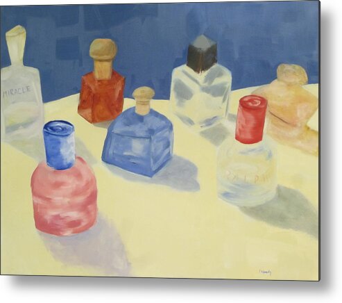 Perfume Bottles Metal Print featuring the painting Perfume Bottles by Patricia Cleasby