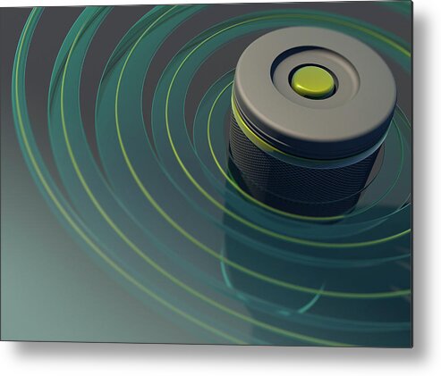 3 D Metal Print featuring the photograph Smart Speaker Emitting Sound Waves #2 by Ikon Images