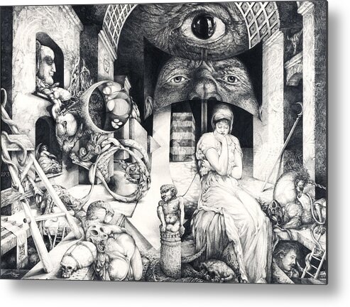 Surreal Metal Print featuring the drawing Vindobona Altarpiece IIi - Snakes And Ladders by Otto Rapp