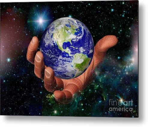 Artwork Metal Print featuring the photograph Hand Holding The Earth #3 by Scott Camazine