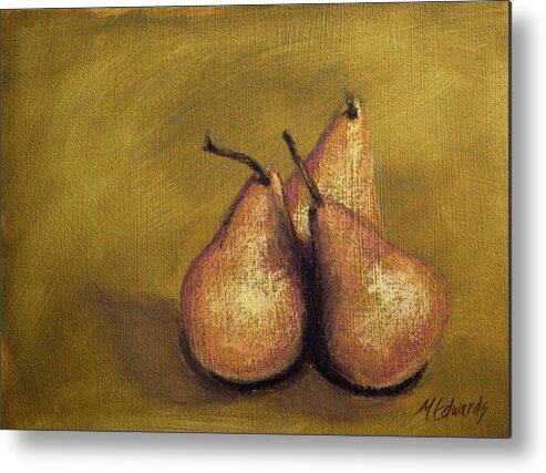 Three Metal Print featuring the pastel 3 Pear Study by Marna Edwards Flavell