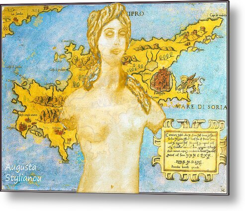 Augusta Stylianou Metal Print featuring the digital art Ancient Cyprus Map and Aphrodite by Augusta Stylianou