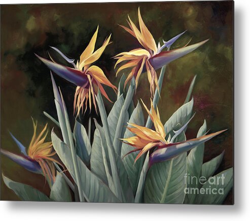Four Metal Print featuring the painting 4 Birds of Paradise by Laurie Snow Hein
