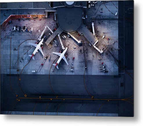 Teamwork Metal Print featuring the photograph Airliners At Gates And Control Tower #9 by Michael H