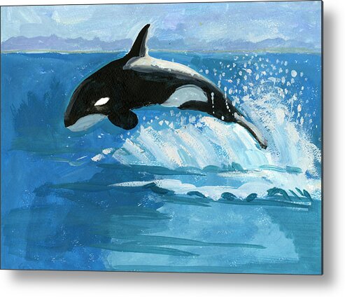 Orca Metal Print featuring the painting A Jumping Whale by Tiffany Tan 1st grade by California Coastal Commission