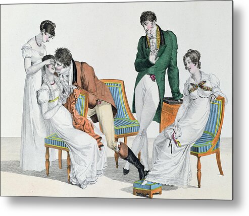Male Metal Print featuring the drawing A Kissing Game by French School