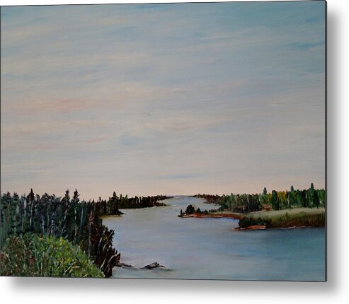 Manigotagan River Metal Print featuring the painting A river shoreline by Marilyn McNish