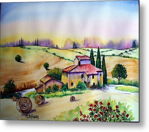 Landscape Metal Print featuring the painting A Tuscann Farmhouse by Maria Barry