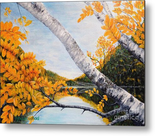 Fall Metal Print featuring the painting Adirondacks New York by Holly Carmichael