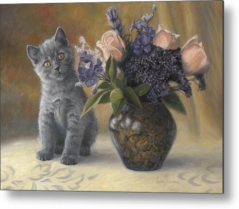 Cat Metal Print featuring the painting Adorable Kitten by Lucie Bilodeau