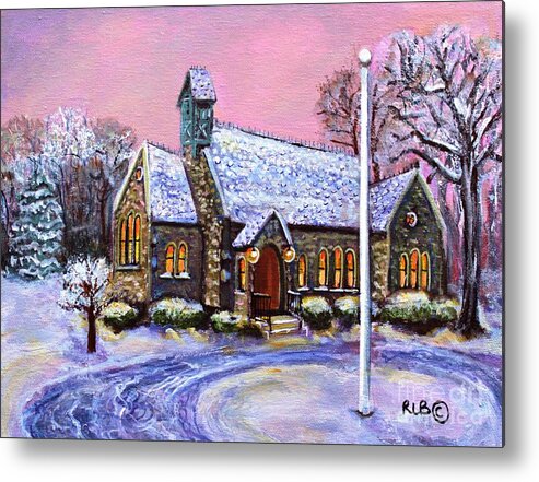 Waltham Covenant Congregational Church Metal Print featuring the painting After the Snow on Christmas Eve by Rita Brown