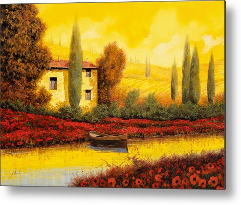 Guido Metal Print featuring the painting Il Fiume Giallo Al Tramonto by Guido Borelli