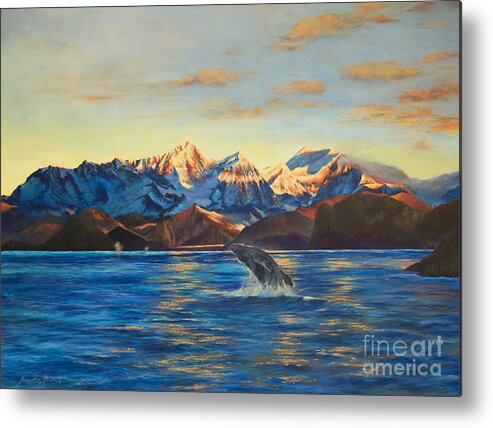 Landscape Metal Print featuring the painting Alaska Dawn by Jeanette French