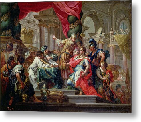 Classical Metal Print featuring the photograph Alexander The Great In The Temple Of Jerusalem, C.1750 Oil On Canvas by Sebastiano Conca