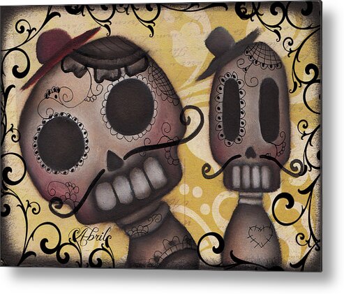 Day Of The Dead Metal Print featuring the painting Amiguitos by Abril Andrade