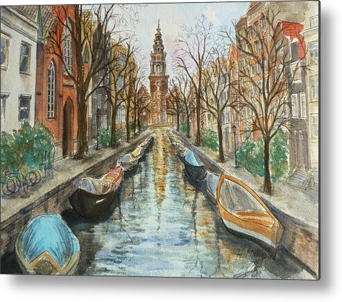 Architecture Metal Print featuring the painting Amsterdam by Henrieta Maneva