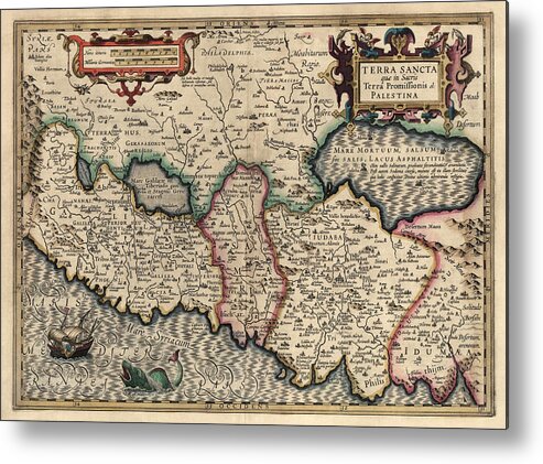 Israel Metal Print featuring the drawing Antique Map of the Holy Land by Guillaume Delisle - 1782 by Blue Monocle