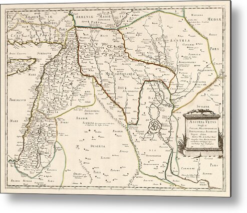 Middle East Metal Print featuring the drawing Antique Map of the Middle East by Philippe de La Rue - 1651 by Blue Monocle