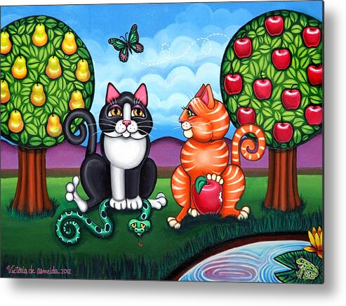 Cat Metal Print featuring the painting Atom and Eva by Victoria De Almeida