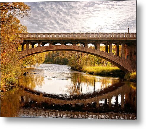 Autumn Bridge Metal Print featuring the photograph Autumn Bridge Landscape by Gwen Gibson