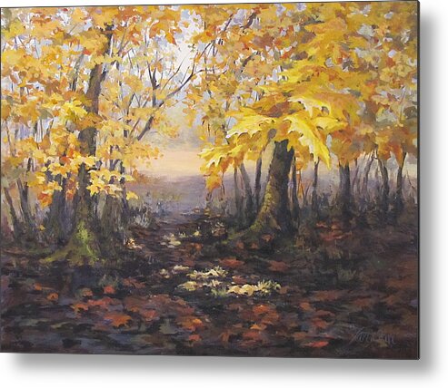 Acrylic Metal Print featuring the painting Autumn Forest by Karen Ilari