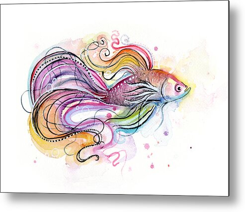 Fish Metal Print featuring the painting Betta Fish Watercolor by Olga Shvartsur