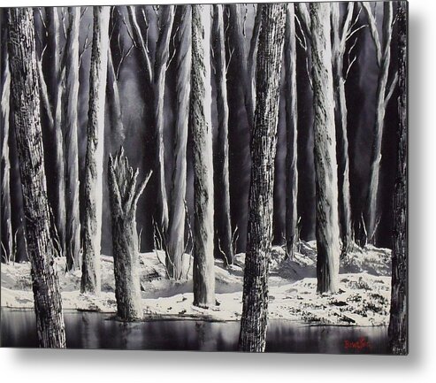 Landscape Metal Print featuring the painting Black and White Forest by Don Bowling