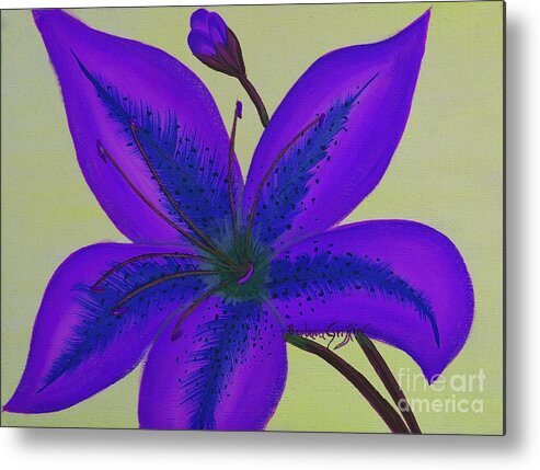 Blue And Purple Day Lily Metal Print featuring the painting Blue and Purple Day Lily by Barbara A Griffin