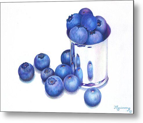 Fruit Metal Print featuring the painting Blueberries and Silver by Mariarosa Rockefeller
