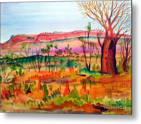 Northern Territory Metal Print featuring the painting Bottle Tree in the Kimberley Northern Territory Australia by Roberto Gagliardi