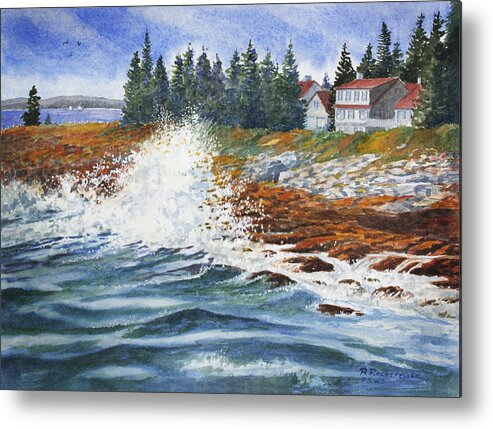 Seascape Metal Print featuring the painting Breakers at Pemaquid by Roger Rockefeller