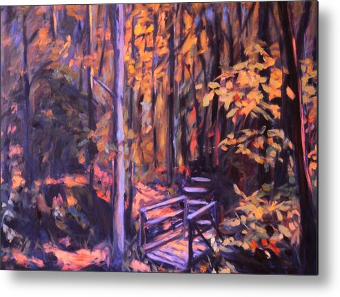 Woods Metal Print featuring the painting Bridge in Woods Near Pandapas by Kendall Kessler