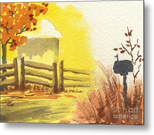 Roadside Scene Metal Print featuring the painting By the Roadside in Autumn by Beverly Claire Kaiya