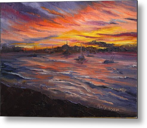 Sunset Metal Print featuring the painting Cabo San Lucas by Mary Beglau Wykes