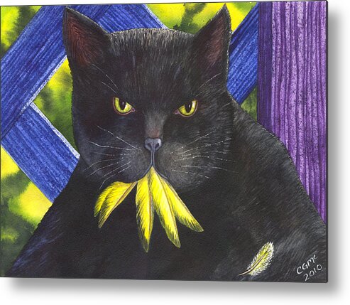 Cat Metal Print featuring the painting Canary? by Catherine G McElroy