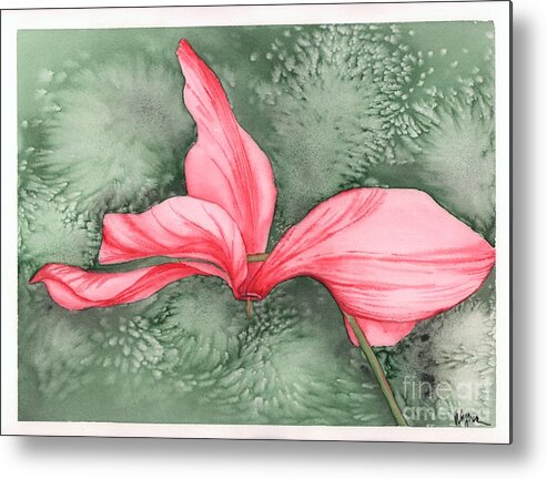Cyclamen Metal Print featuring the painting Candy Cane Cyclamen by Hilda Wagner