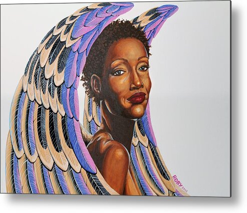 African American Female Angel With Colorful Wings. Metal Print featuring the painting Celebration by William Roby