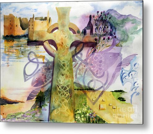 Celtic Cross Metal Print featuring the painting Inspired By Ancient Designs by Maria Hunt