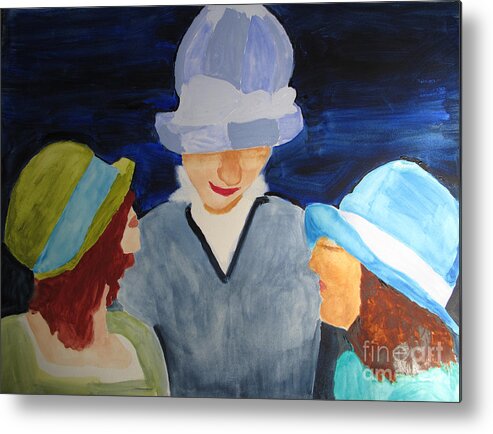 Women Metal Print featuring the painting Chapeaux Trois by Sandy McIntire