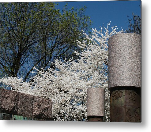 Cherry Blossoms Metal Print featuring the digital art Cherry Blossoms at the Franklin D Roosevelt Memorial by David Blank
