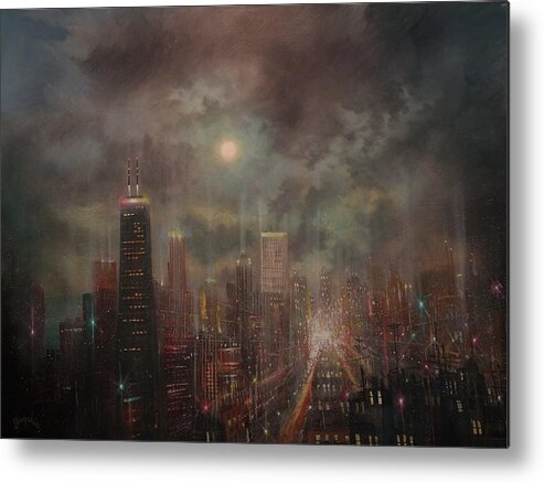  Chicago Metal Print featuring the painting Chicago Moon by Tom Shropshire