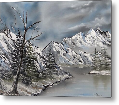 Snow Covered Mountains Metal Print featuring the painting Cold Day by Kevin Brown