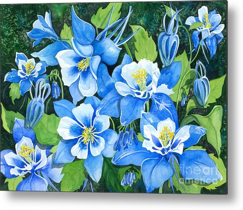 Flowers Metal Print featuring the painting Colorado Columbines by Barbara Jewell