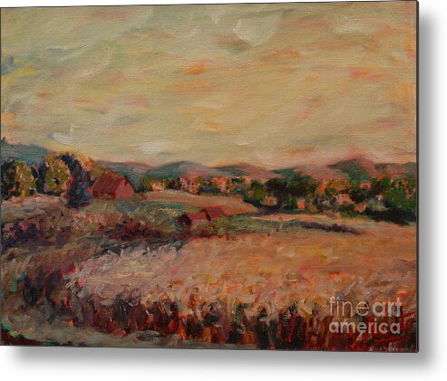 Land Metal Print featuring the painting Corn field by Monica Elena