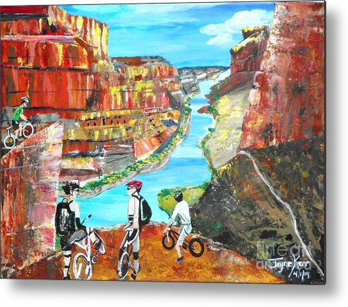 Bicycles Canvas Print Metal Print featuring the painting Cyclists in Grand Canyon by Jayne Kerr 